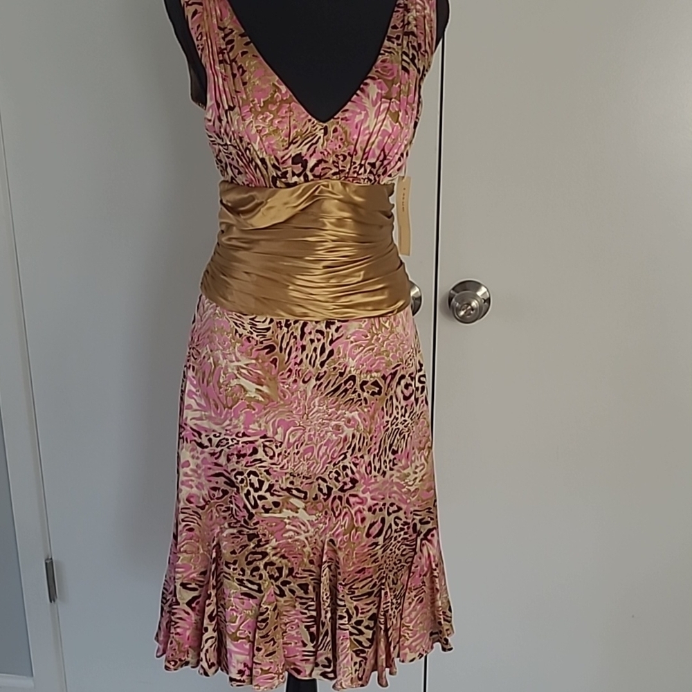 Pink and Gold Flared Skirt with Floral Patterns